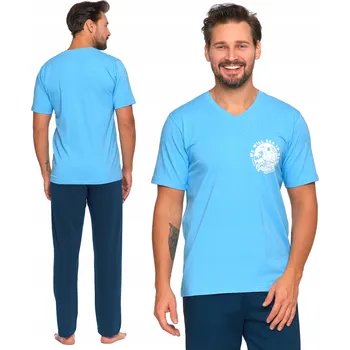 Pánské pyžamo Pánské bavlněné pyžamo, dlouhé kalhoty MORAJ, S POTISKEM, krátký rukáv, XXL