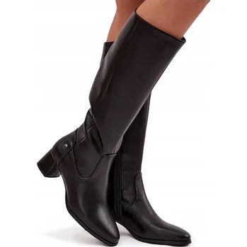 Dámské kozačky Maciejka dámské kozačky ke kolenům na blokovém podpatku, velikost 37