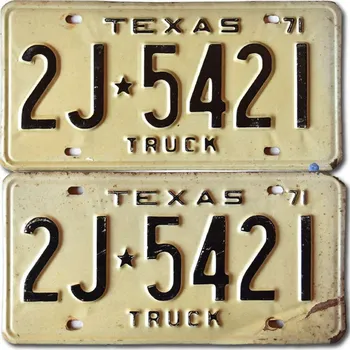 Plechová cedule Americká SPZ Texas 1971 Truck 2J-5421 pár