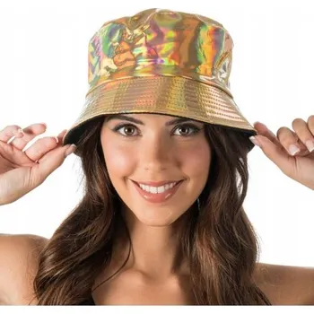 Čepice KYBLÍKOVÝ KLOBOUK ZLATÝ HOLO 80. 90. LÉTA HOLOGRAFICKÁ ČEPICE DISCO PÁRTY