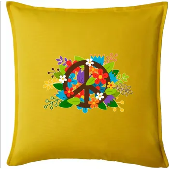 Polštář Peace symbol prorostlý květinami - Polštář 50x50 - 50x50 - Pouze potah ( Žlutá )