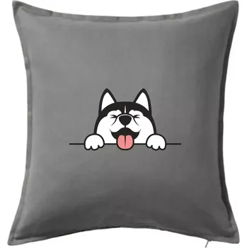 Polštář Husky veselý - Polštář 50x50 - 50x50 - Pouze potah ( Tmavě šedý melír )