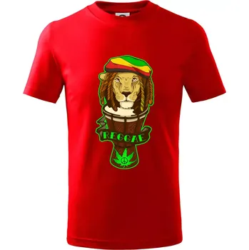 Reggae lev - Tričko dětské bavlněné - 98 cm / 2 roky ( Červená )