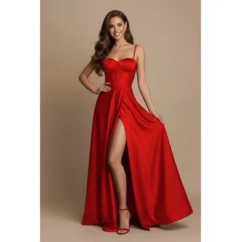 Dámské šaty EVA & LOLA Maturitní saténové Šaty EMMA zářivě červené Barva: Červená, Velikost: L