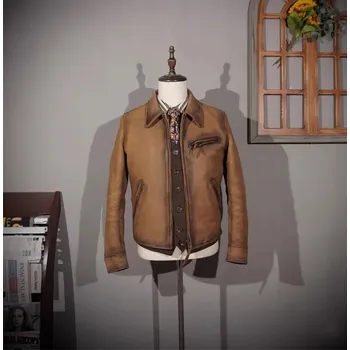 Moto bunda Leather Fashion Klasická jezdecká bunda z pravé hovězí kůže Barva: Světle Hnědá, Velikost: M