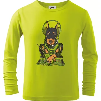 Chlapecké tričko Bojový dobrman (Pecka design) - Triko dětské Long Sleeve - 104-110cm / 3-4 roky ( Limetková )