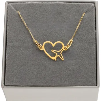 Náhrdelník Zlatý náhrdelník srdce letadlo řetízek s letadlem a srdíčkem STŘÍBRO 925