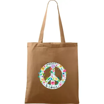 Nákupní taška Peace and love symbol - Taška bavlněná - 42 x 38 cm ( Cappuccino )