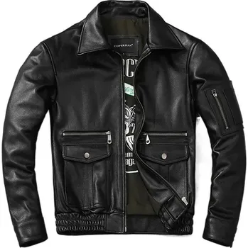 Moto bunda Leather Fashion Kožená letecká bunda s více kapsami v retro stylu Velikost: 4XL, Barva (Varianta): Černá