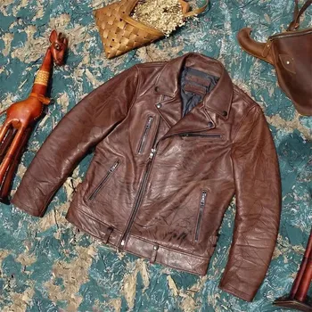 Moto bunda Leather Fashion Motorkářská bunda z olejované hovězí kůže v retro stylu Barva: Hnědá, Velikost: L