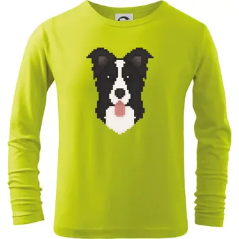 Dětská móda Border kolie Pixel - Triko dětské Long Sleeve - 134 cm/8 let ( Limetková )