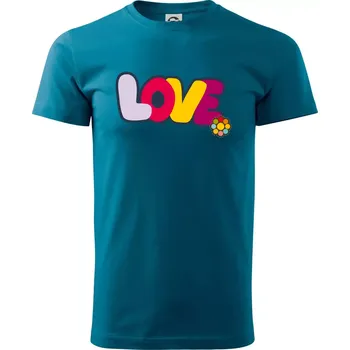 Love nápis s květinou - Klasické pánské triko vyšší gramáže - S ( Petrolejová )