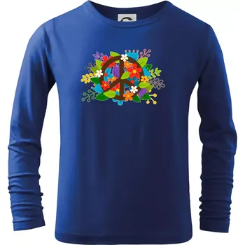 Chlapecké tričko Peace symbol prorostlý květinami - Triko dětské Long Sleeve - 122 cm/6 let ( Královská modrá )