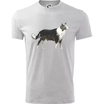 Border kolie kreslená - Tričko dětské bavlněné - 98 cm / 2 roky ( Světlešedý Melír )