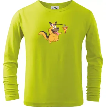 Dětská móda Pes s pizzou - Triko dětské Long Sleeve - 158 cm/12 let ( Limetková )