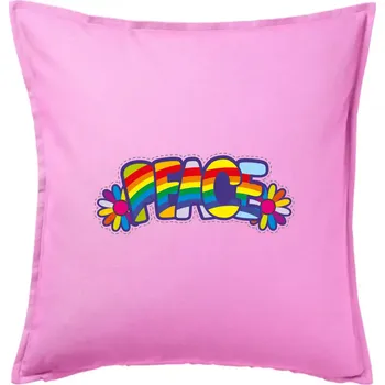 Polštář Peace nápis duhový - Polštář 50x50 - 50x50 - Pouze potah ( Růžová )