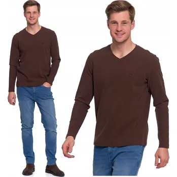 Pánské tričko PÁNSKÁ TRIČKO S DLOUHÝM RUKÁVEM MORAJ 100% BAVLNĚNÁ S VÝŠIVKOU, HNĚDÁ L