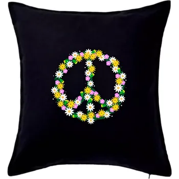 Polštář Peace symbol kopretiny - Polštář 50x50 - 50x50 - Včetně výplně ( Černá )