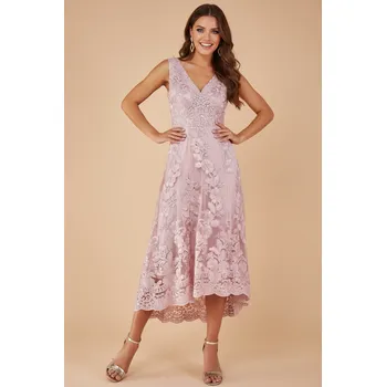 Dámské šaty CITYGODDESS Krajkové midi šaty TALIA růžové Barva: Růžová, Velikost: 38