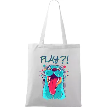 Nákupní taška Pes - Play?! - Taška bavlněná - 42 x 38 cm ( Bílá )