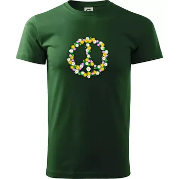 Pánské tričko Peace symbol kopretiny - Triko extra velké (5-8XL) - 7XL ( Lahvově zelená )