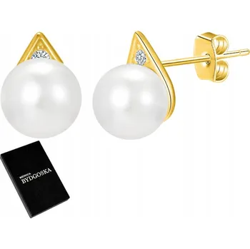 Náušnice ZLACOVANÉ PERLOVÉ NÁUŠNICE STŘÍBRO 925