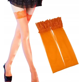 Podprsenka ORANŽOVÉ nylonové SEXY PUNČOCHY Klasické KRAJKOVÉ 15DEN vel.3/4