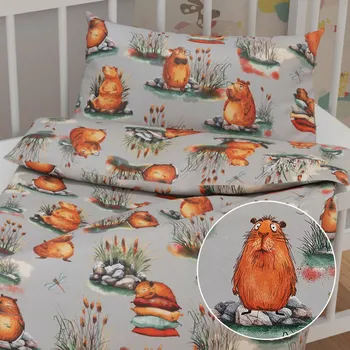 Povlečení Biante Sandra SA-711 Kapybary na šedém 90 x 130, 40 x 60 cm zip