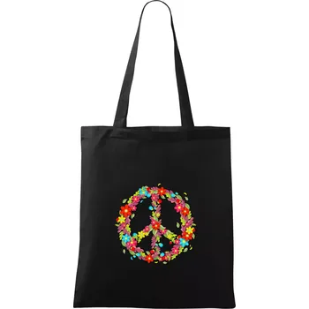 Nákupní taška Peace symbol červené květiny - Taška bavlněná - 42 x 38 cm ( Černá )