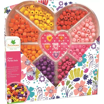 Dětské navlékací korálky Dřevěné korálky v úložné krabičce ve tvaru srdce