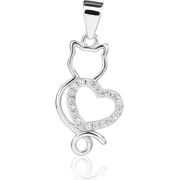 Přívěsek NUBIS® Stříbrný přívěsek kočička se srdíčkem - NB-4626