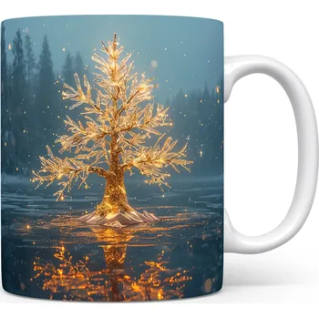 Hrnek s vánočním motivem – zlatý stromek na ledu