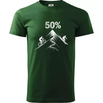 Pánské tričko Narozeniny cyklista a lyžař 50 - Klasické pánské triko vyšší gramáže - M ( Lahvově zelená )