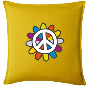 Polštář Peace symbol s kreslenou květinou - Polštář 50x50 - 50x50 - Pouze potah ( Žlutá )