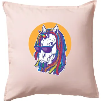 Polštář Rasta unicorn - Polštář 50x50 - 50x50 - Včetně výplně ( Světle růžová )