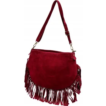 Kabelka Semišová kožená kabelka BOHO s třásněmi LUKA bordo