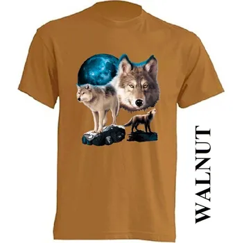 Pánské tričko levne-bavlnene-tricko-potisk-vlci-skála Barva: Pink neo - matně růžová, velikost: XXL