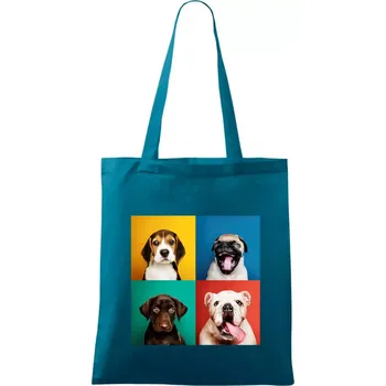 Psi štěňata koláž - Taška bavlněná - 42 x 38 cm ( Petrolejová )