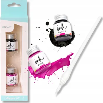 Sada pro kaligrafii Pero Dva inkousty 3 díly Sinoart Černý Růžový Inkoust