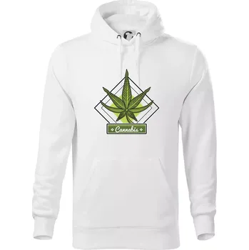 Pánská mikina Cannabis list kosočtverec - Mikina pánská Cape s kapucí - M ( Bílá )