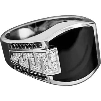 Prsten Luxusní stříbrný pečetní prsten s drahými kameny, černá Ocel