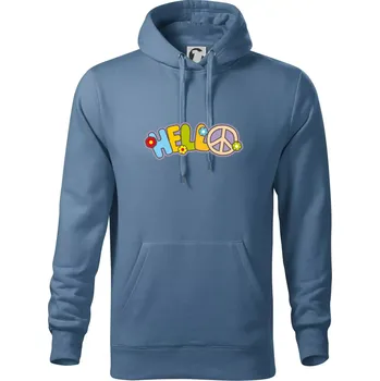 Pánská mikina Hello hippie symbol - Mikina pánská Cape s kapucí - 4XL ( Denim )