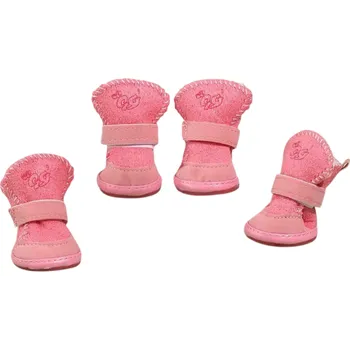 Obleček pro psa Teplé zimní boty pro psy 4,9 × 4,3 cm Gumové nepromokavé botičky s bavlněnou podšívkou Prodyšné protiskluzové boty na tlapky pro malé psy růžová