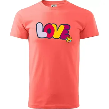 Love nápis s květinou - Klasické pánské triko vyšší gramáže - S ( Korálová )