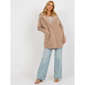 Dámský kabát Béžový volný kabát z alpaky s vlnou MBM-