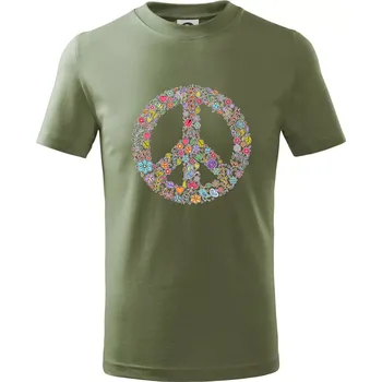 Peace symbol lístečky - Tričko dětské bavlněné - 146 cm/10 let ( Khaki )