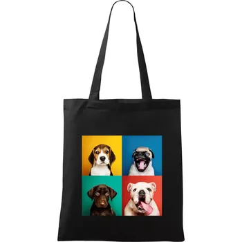 Nákupní taška Psi štěňata koláž - Taška bavlněná - 42 x 38 cm ( Černá )