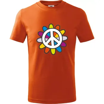 Peace symbol s kreslenou květinou - Tričko dětské bavlněné - 146 cm/10 let ( Oranžová )