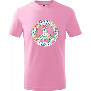 Chlapecké tričko Peace and love symbol - Tričko dětské bavlněné - 122 cm/6 let ( Růžová )