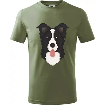 Dětská móda Border kolie Pixel - Tričko dětské bavlněné - 158 cm/12 let ( Khaki )